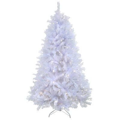 7.5ft Pre-lit Artificial Millville White Hinged Tree with PowerConnect™, 550 Dual Color® LED Lights-UL - 7.5 ft