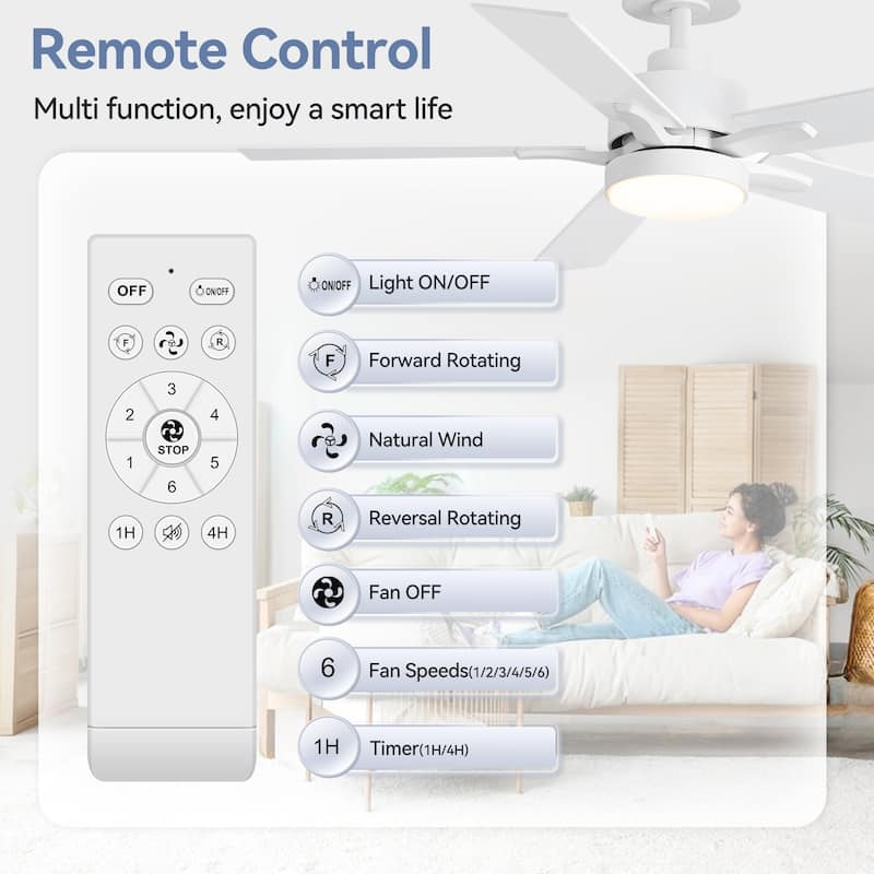 Breezary 52/42-IN LED Ceiling Fan with Light Kit and Remote-5 Blade