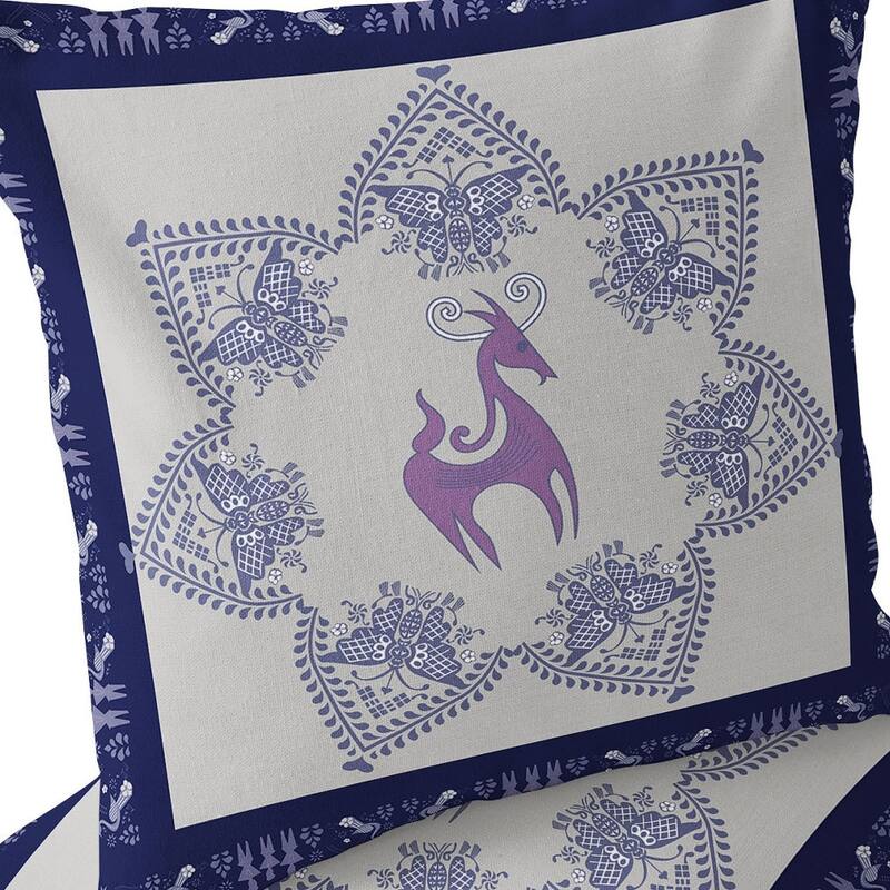 HomeRoots Set of Two 16" X 16" Blue and Purple Horse Blown Seam Eclectic Indoor Outdoor Throw Pillow - 16.00' X '16.00' X '5.00