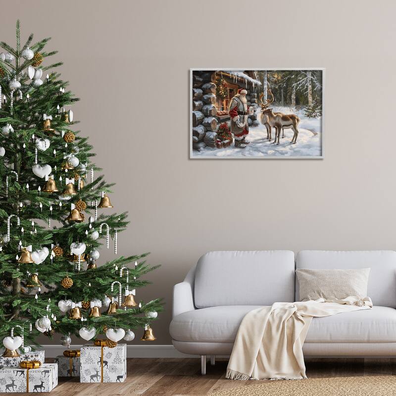 Stupell Santa's Cabin with Reindeer Framed Giclee Art Design By Imagine It Images