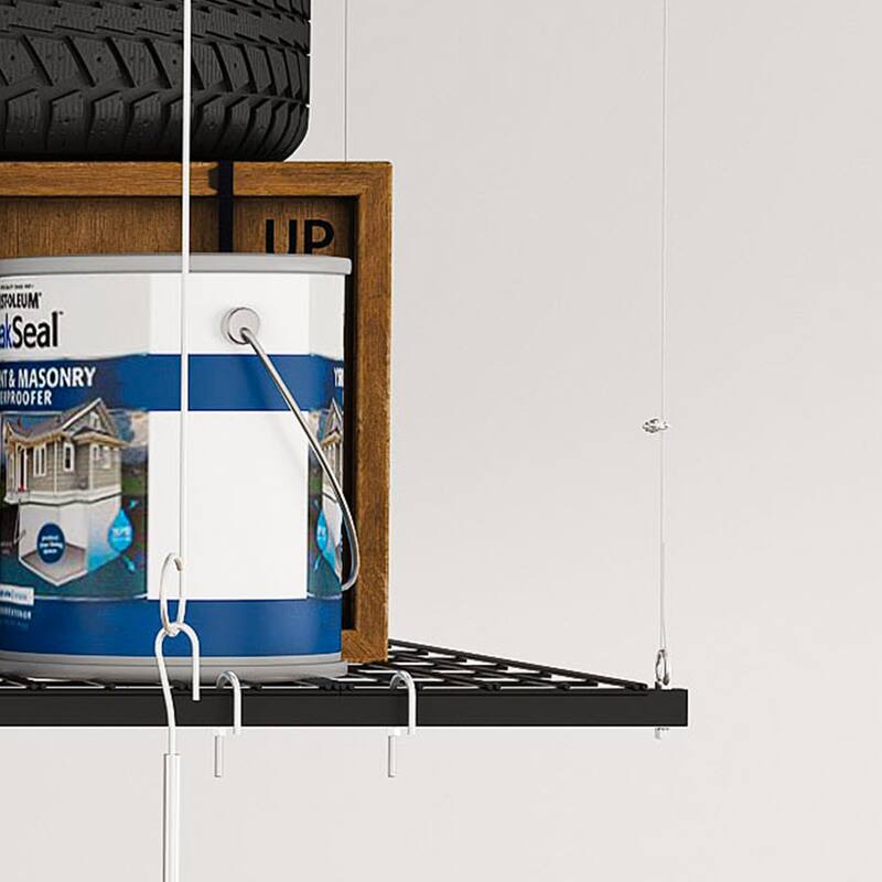 Roomfitters Overhead Garage Storage Rack 3x6 FT, Crank Down Ceiling Organizer for 10-12 FT Garages, 270lb Lift, White