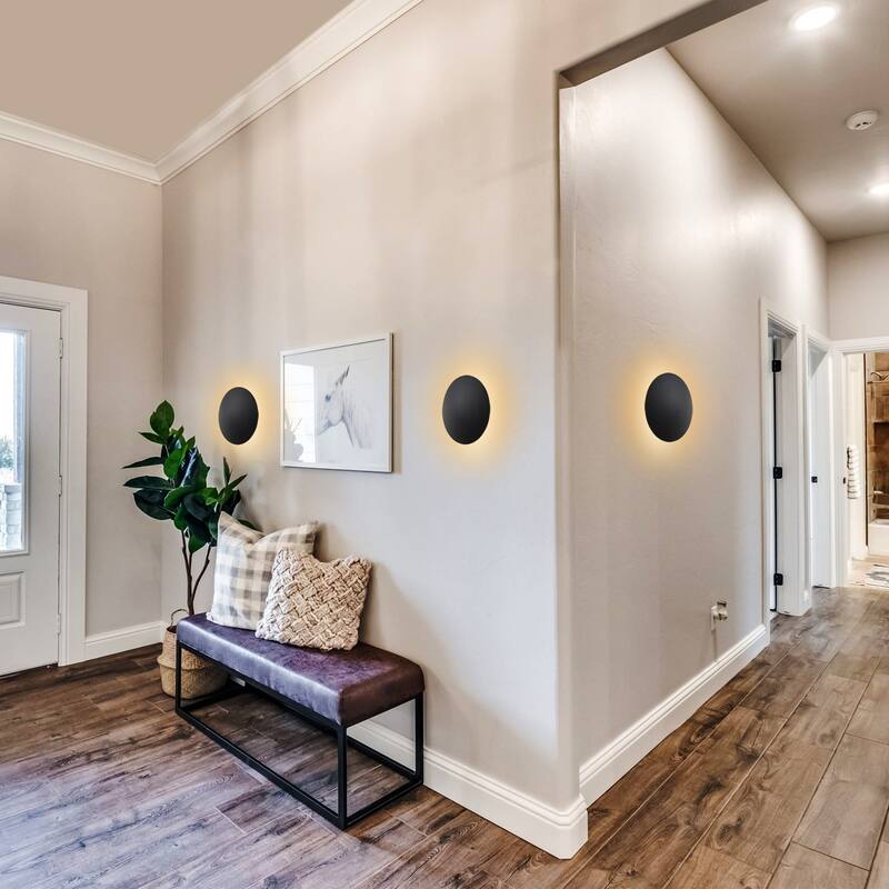 C Cattleya 2-pack Matte Black Aluminum Round Disc LED Indoor Outdoor Wall Sconce