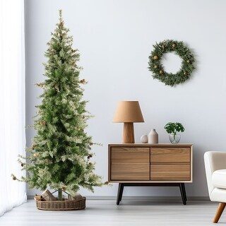 Fraser Hill Farm 9 Ft. Buffalo Fir Slim Artificial Christmas Tree with Multi-Color LED String Lighting