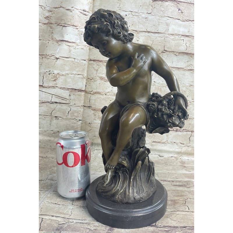 Young Boy Child Figurative Art Bronze Metal Statue Sculpture Vintage Moreau Decor Marble Base