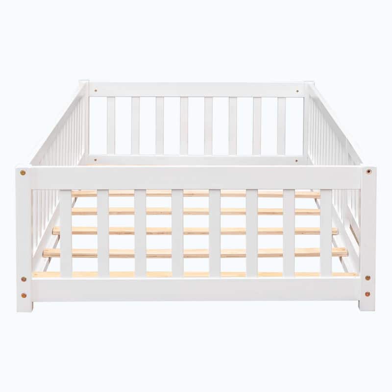 Durable Floor Platform Bed with Fence