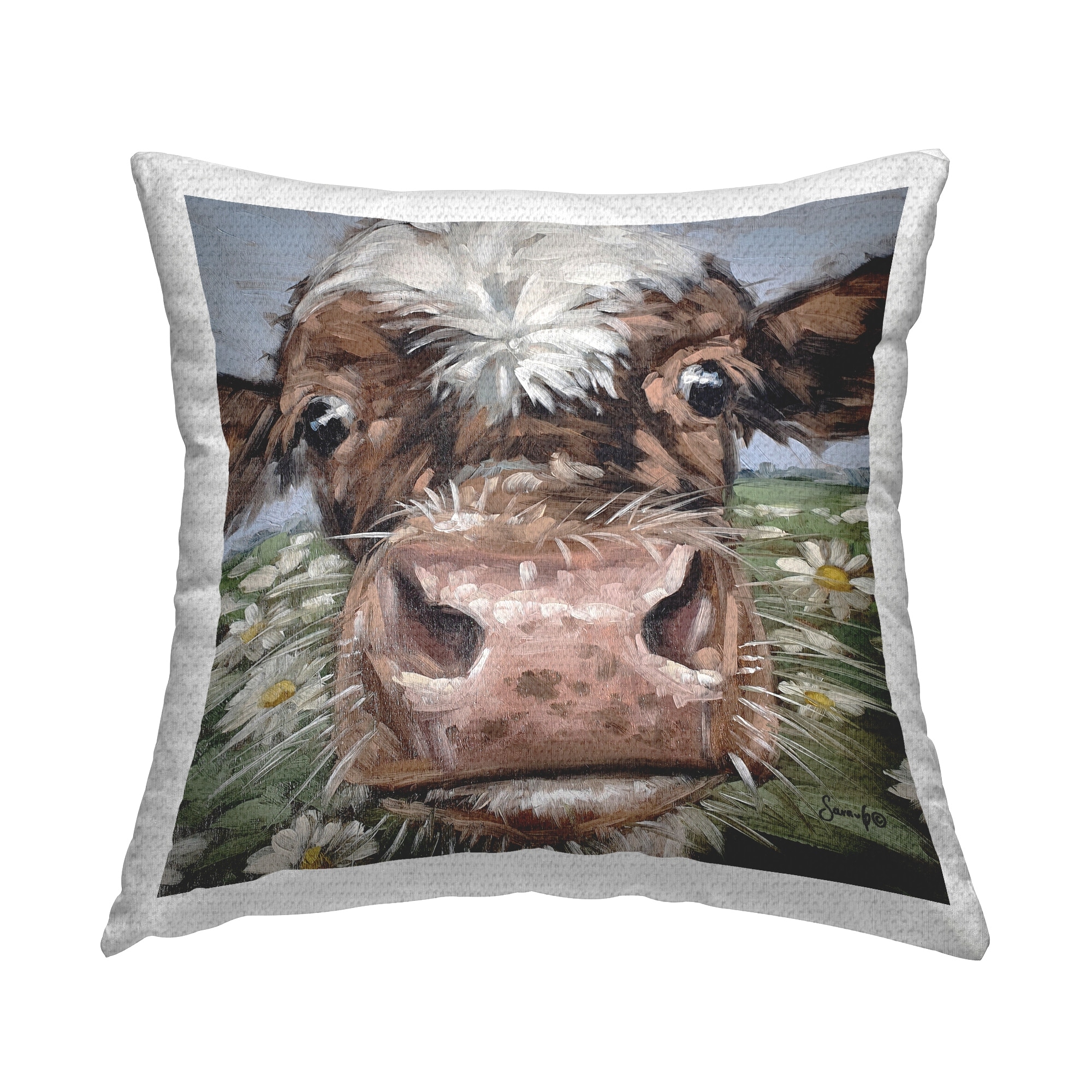 Stupell Funny Cow Close Up Meadow Printed Outdoor Throw Pillow Design by Sara G. Designs
