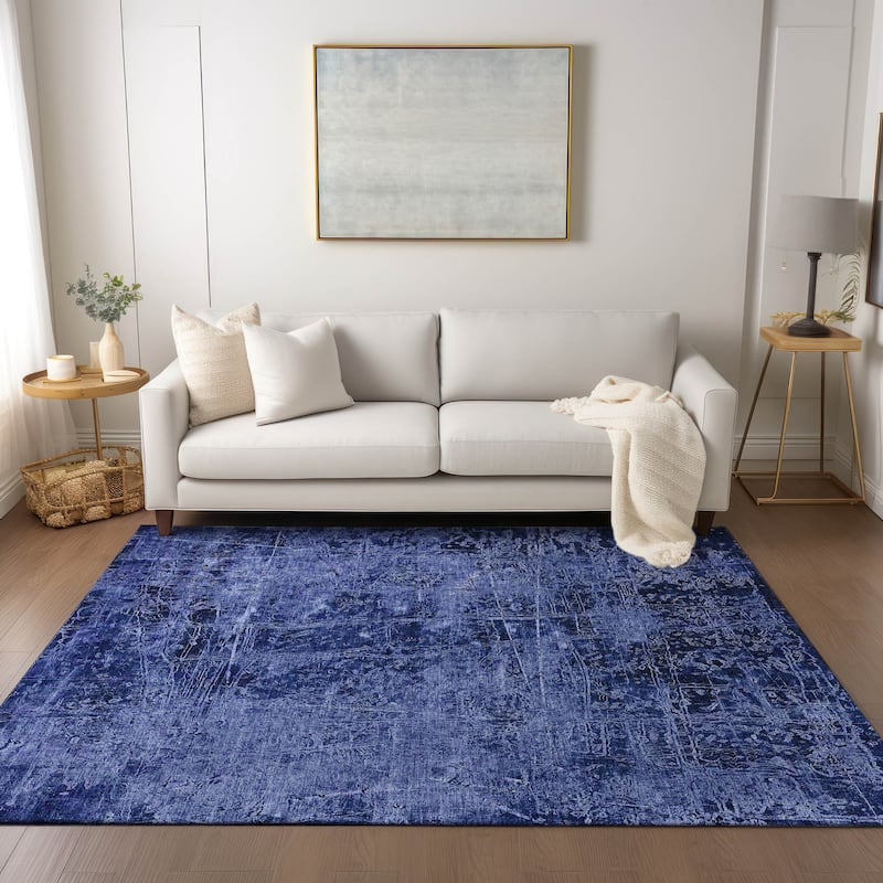 Machine Washable Indoor/ Outdoor Abstract Solid Chantille Rug - Navy - 9' x 12'