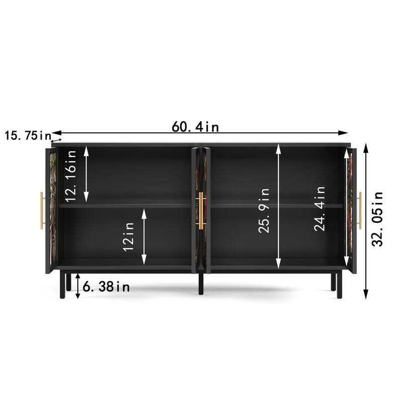 60.3" with 4 doors for Buffet Cabinets, Glazed painting art storage Cabinets, Retro control Console Table decorative Cabinets