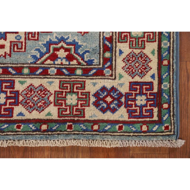 Light Blue Kazak Accent Rug Hand-Knotted Bedroom Wool Carpet - 2'7" x 3'10"