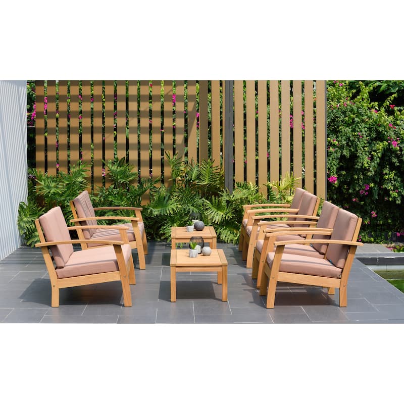 Amazonia FSC Certified Wood 8pc Outdoor Patio Seating Set - Teak finish & Khaki cushions