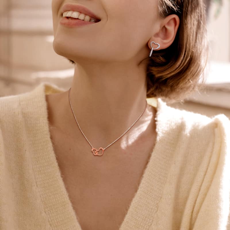 Miadora Double Heart Charm Necklace and Drop Earrings Sterling Silver-16.5 + 1 ext