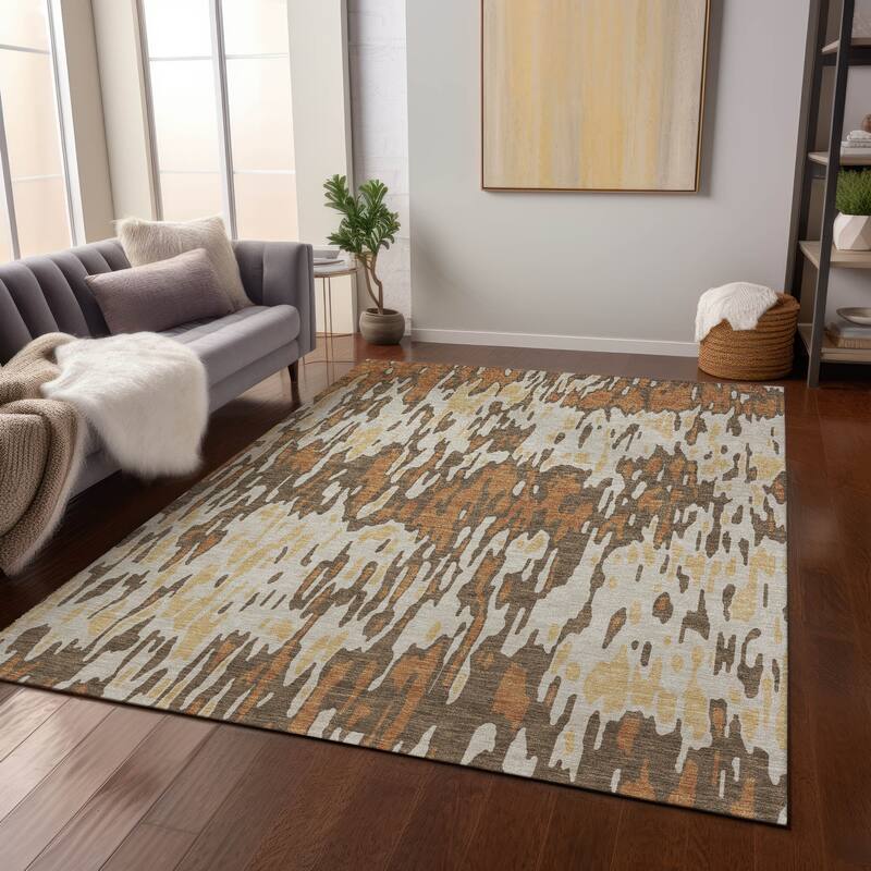 Machine Washable Indoor/ Outdoor Modern Watercolor Chantille Rug - Copper - 3' x 5'