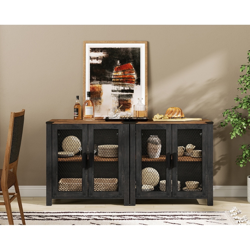 Sideboard Buffet Cabinets with Mesh Door and Adjustable Shelf