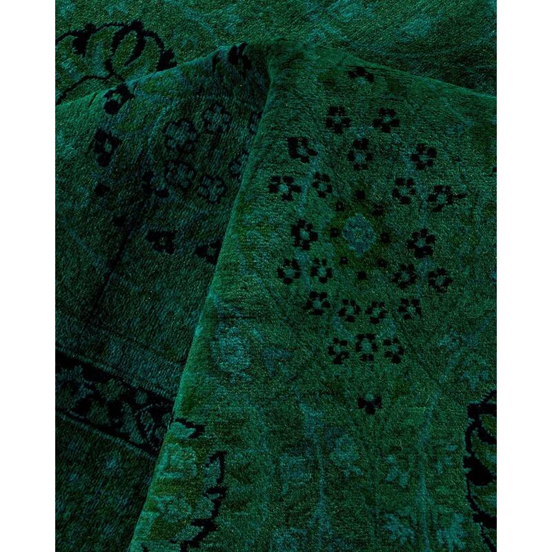 Overton Hand Knotted Wool Vintage Inspired Modern Contemporary Overdyed Green Area Rug - 5' 2" x 11' 3"