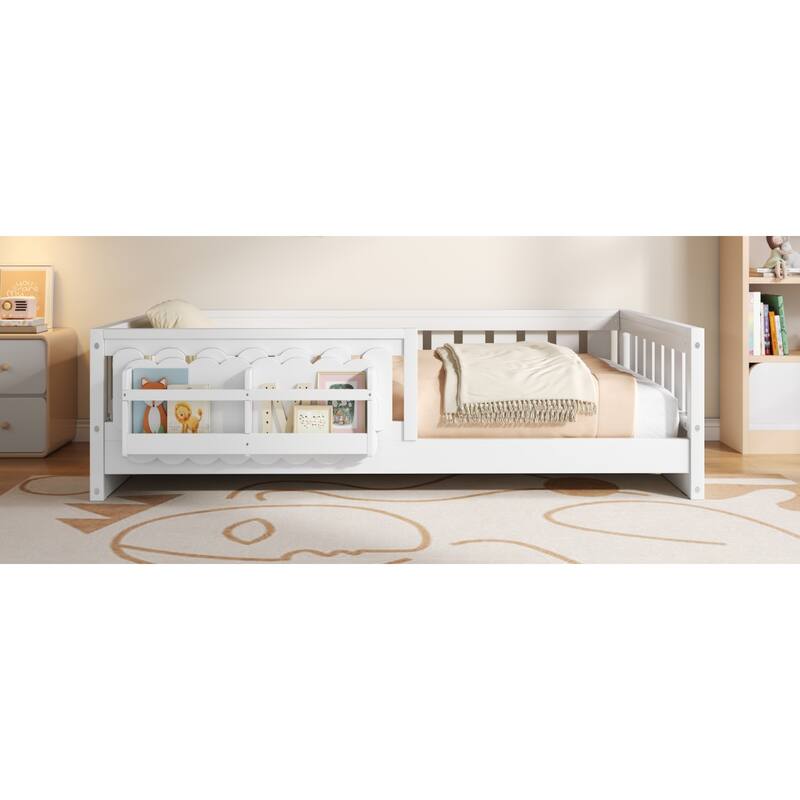 Roomfitters Twin Wood Platform Bed with Guardrail and 2 Bookshelves