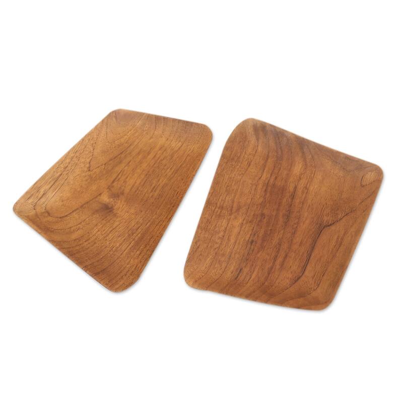 Novica Handmade Parallelogram Platter Teak Wood Sushi Plates (Pair)