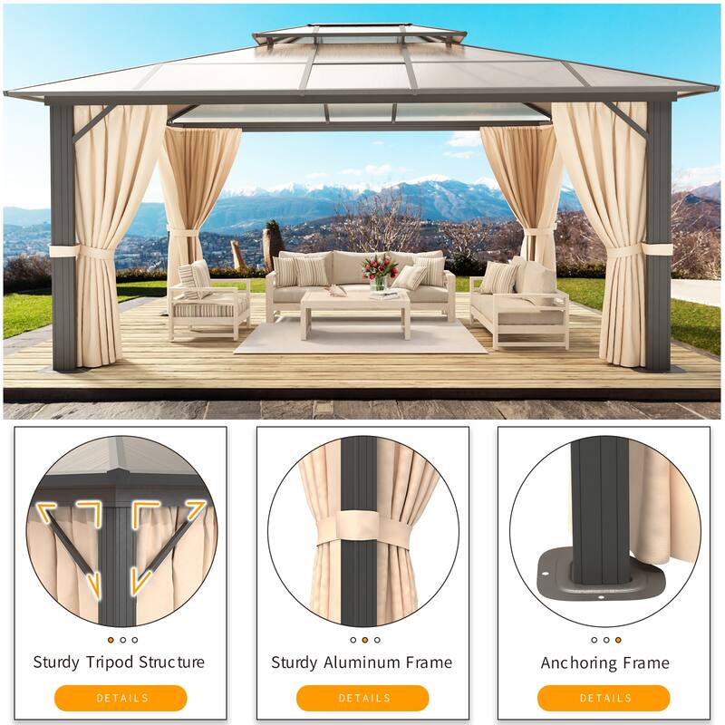 Hardtop Gazebo 10×12FT, Outdoor Double Roof Aluminum Furniture