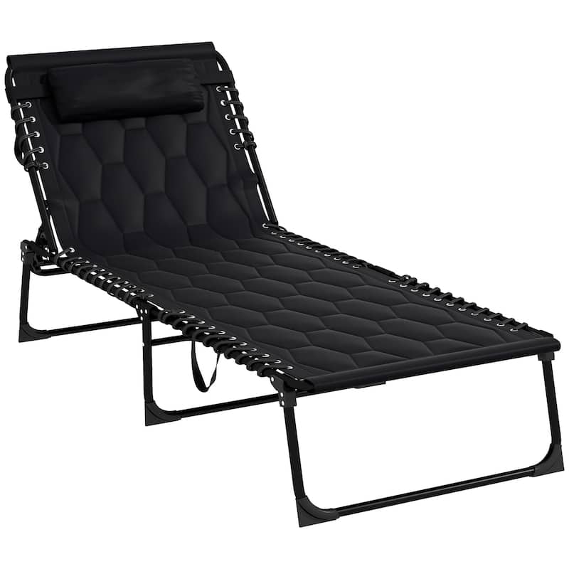 Outsunny Folding Chaise Lounge Set with 5-level Reclining Back and Padded Seat, Side Pocket, Headrest for Beach, Yard, Patio - Black