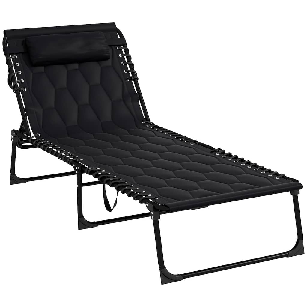 Outsunny Folding Chaise Lounge Set with 5-level Reclining Back and Padded Seat, Side Pocket, Headrest for Beach, Yard, Patio