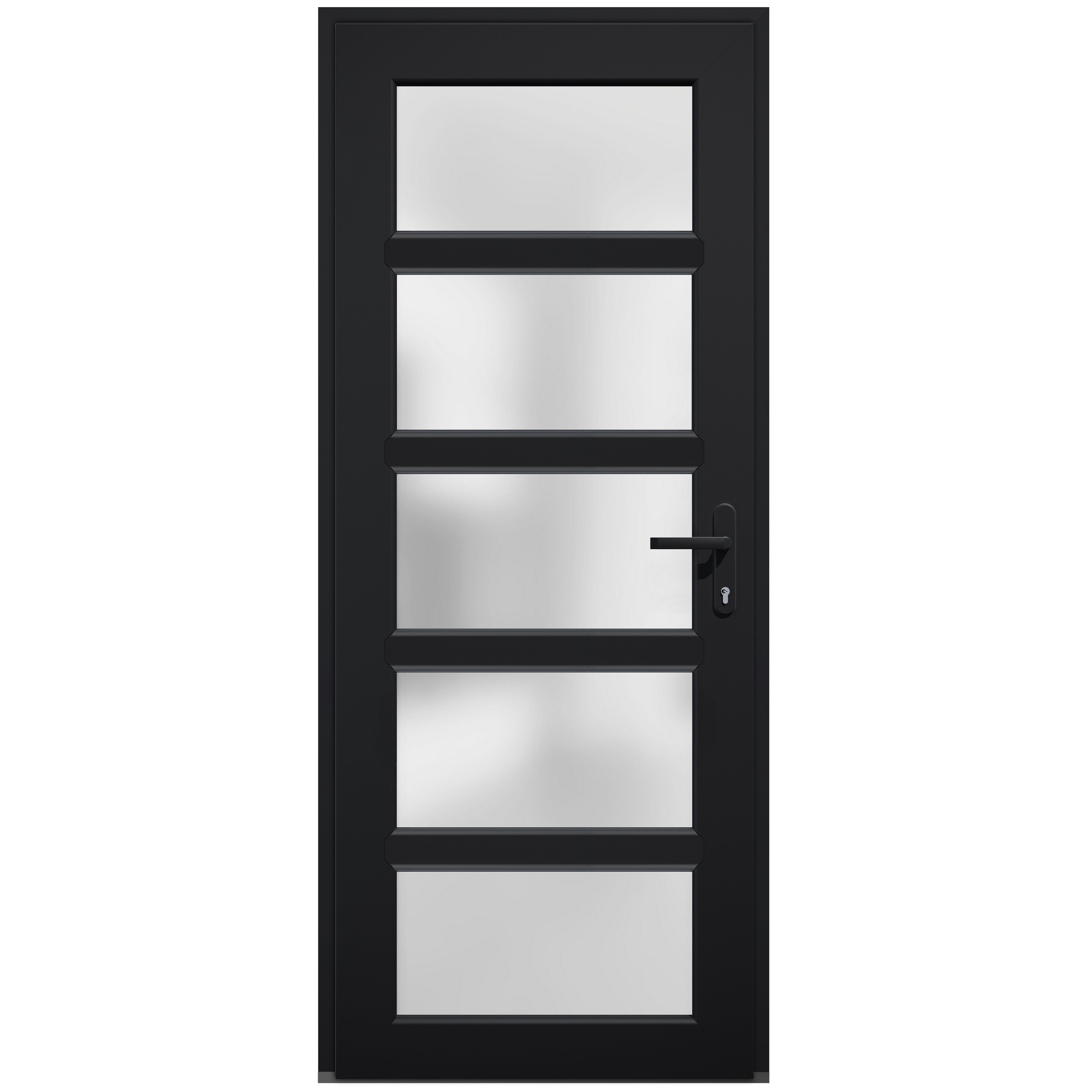 VDOMDOORS Manux 8002 Matte Black Fiberglass Prehung Exterior Door with Frosted Glass