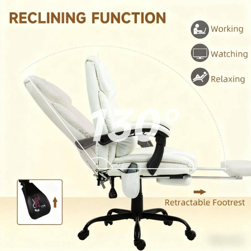 Massage Office Chair with 6 Vibrating Points, High Back Reclining Office Chair with Footrest and Remote, For Home and Office