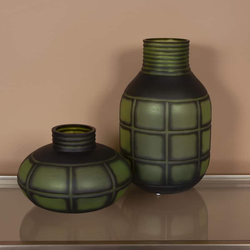 Allan Andrews Square Patterned Frosted Green Contemporary Decorative Glass Vase