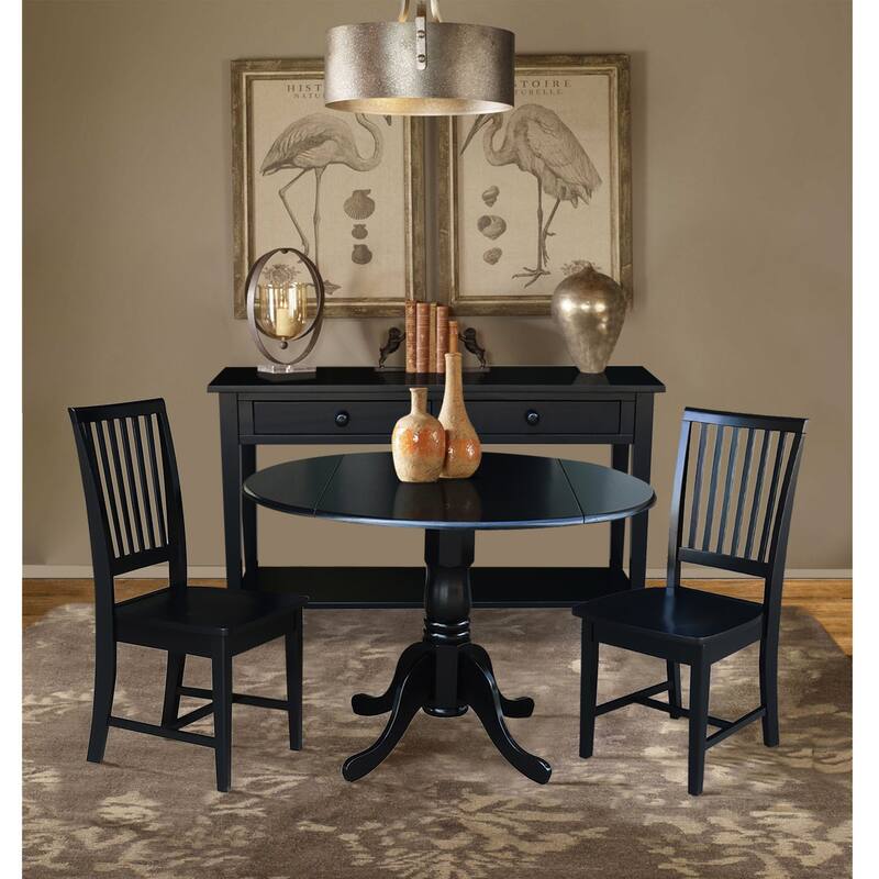 Retro Coffee Table Set with Mission Chairs - Solid Wood & Parawood, 3-Piece Living Room Furniture, Black Finish