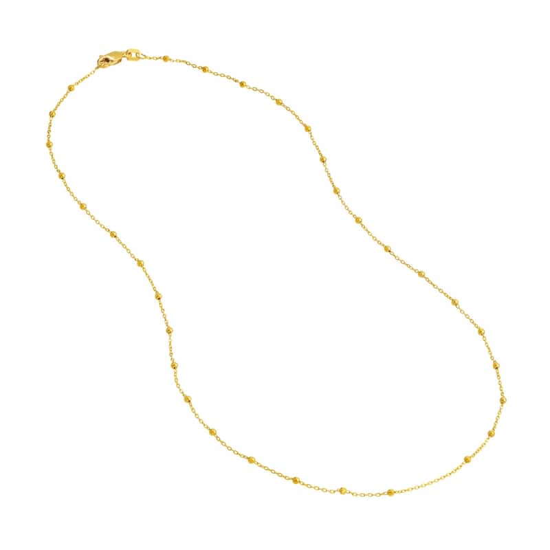 Curata 14k Yellow Gold 1.7mm Faceted Bead Saturn Chain Necklace (Lobster)