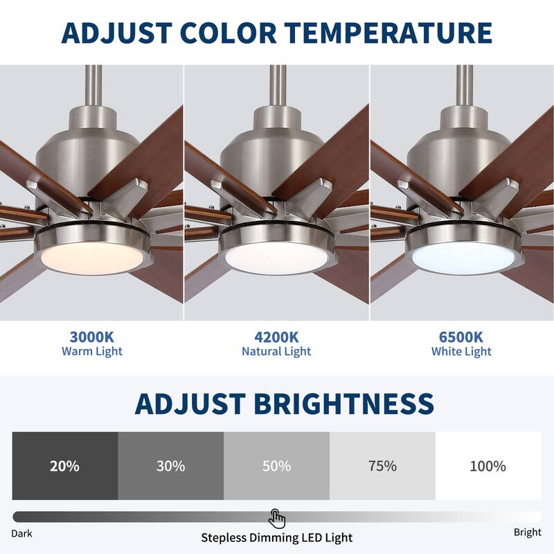 84" Oversized Large Black Walnut Solid Wood Ceiling Fan with Dimmable Led Light 8 Blades Remote Control Reversible DC Motor