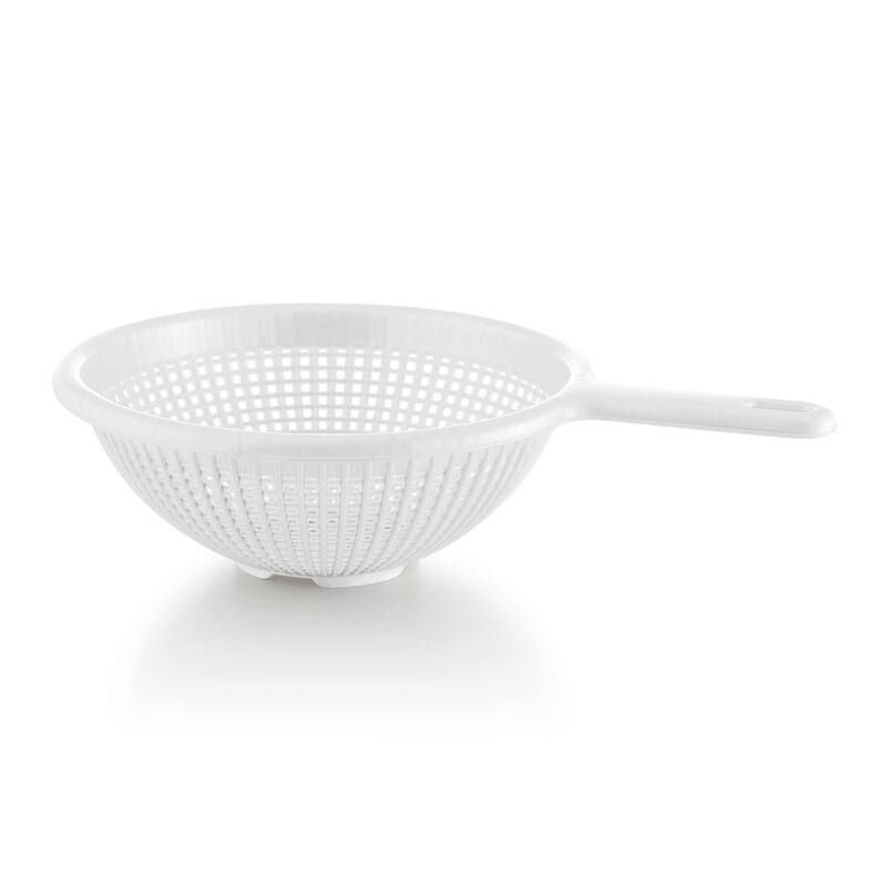 YBM Home 8.5 Inch Deep Plastic Colander With Long Handle for Pasta - White