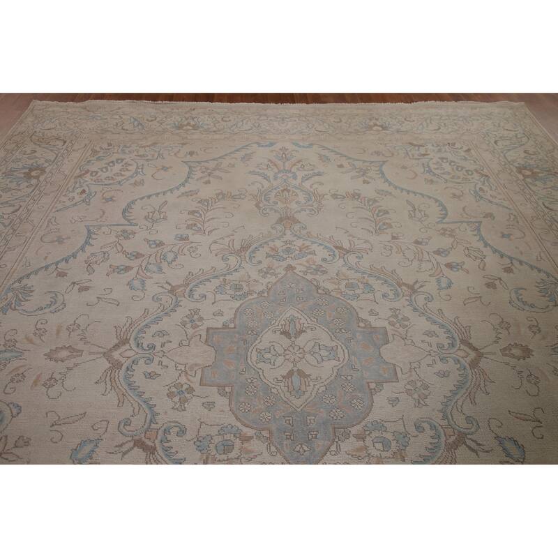 Hand-knotted Floral Distressed Tabriz Persian Rug Oriental Wool Carpet - 9'8" x 12'2"