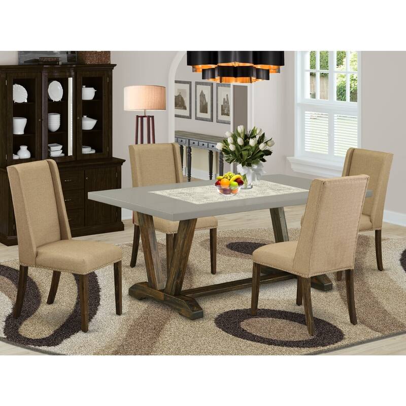 Retro Dinette Set 5 Piece - Modern Dining Chairs & Rectangular Table - Distressed Finish - 72