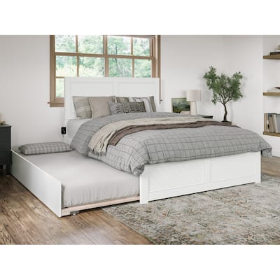 Platform Bed with Trundle Twin XL - Old World Style Bed Frame, White Finish