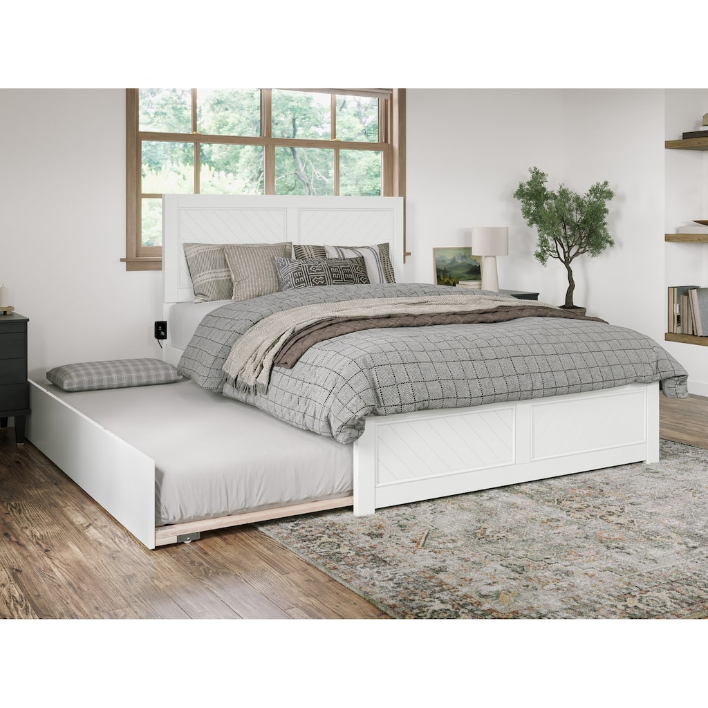Platform Bed with Trundle Twin XL - Old World Style Bed Frame, White Finish