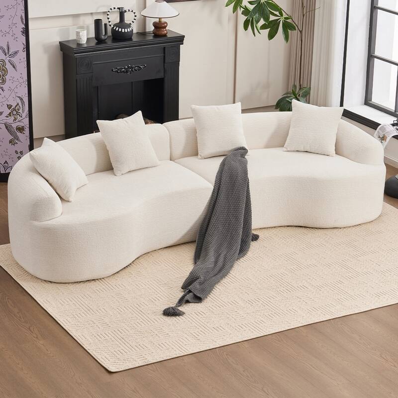 Curved Loveseat White Full Compression Sponge Sofa - White - 4 Seat