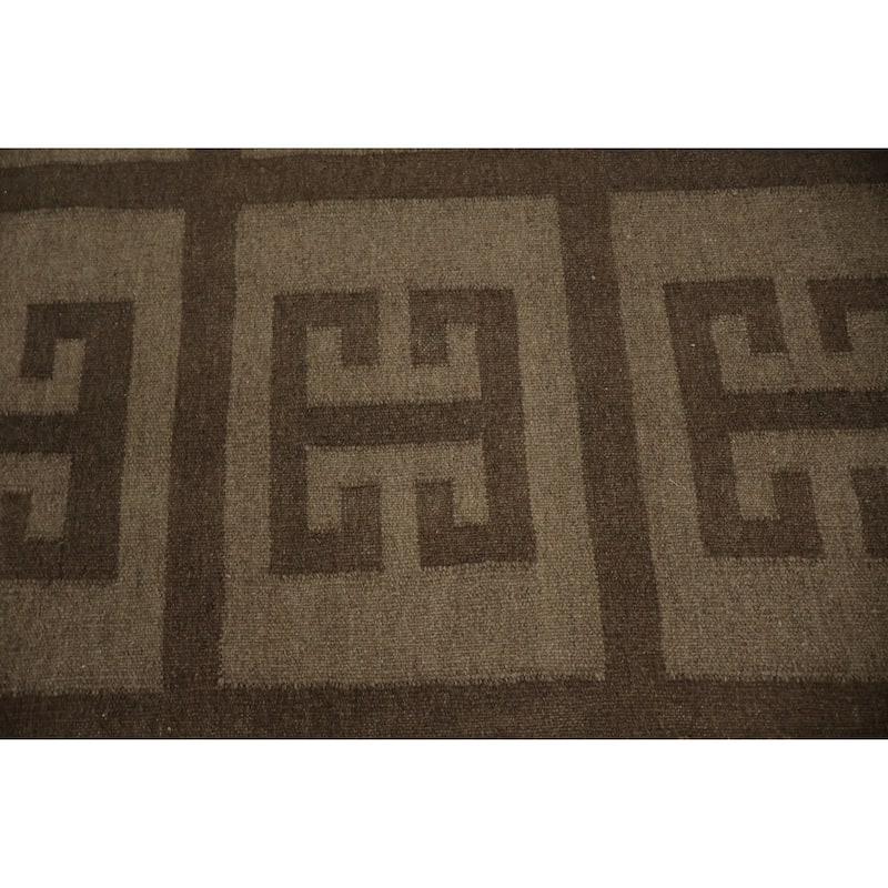 Hand Woven Oriental 100% Wool Carpet Southwestern Tribal Brown Kilim Area Rug - 12' 9'' X 9' 9''