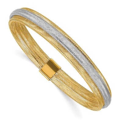 Curata 8mm 14k Two tone Gold Polished Textured Stretch Bracelet