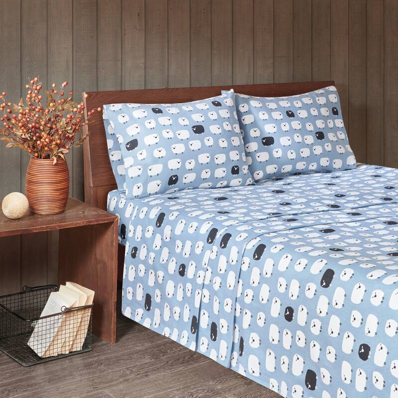 Woolrich Cotton Flannel Sheet Set - Cal King - Blue sheep