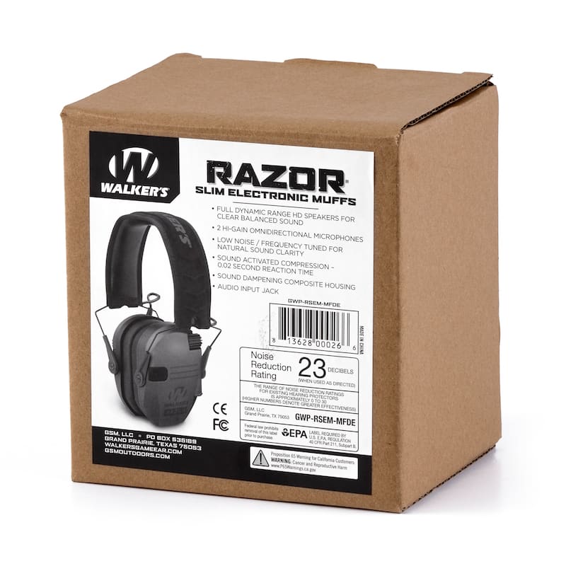 Walkers Razor Slim Protection Electronic Shooting Ear Muffs, Dark Earth (3 Pack)