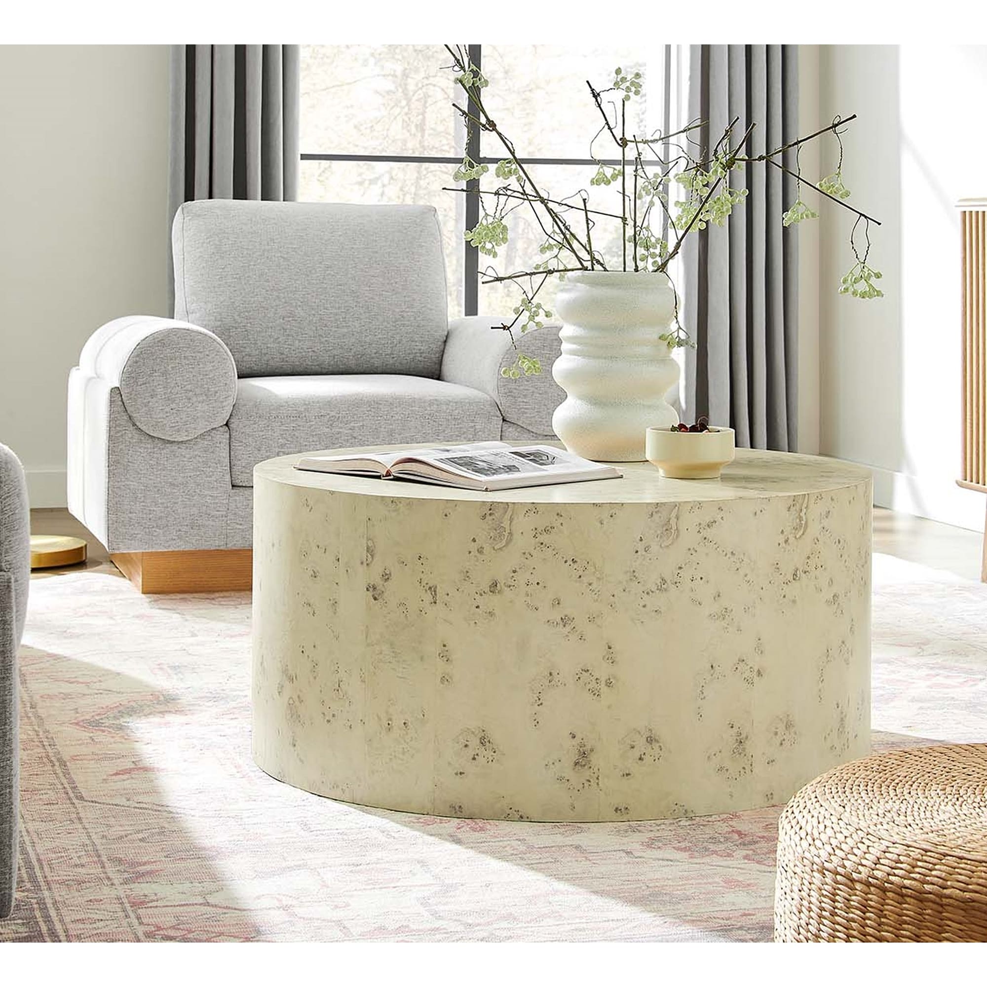 Penrod Mid-Century Burl Wood Round Coffee Table