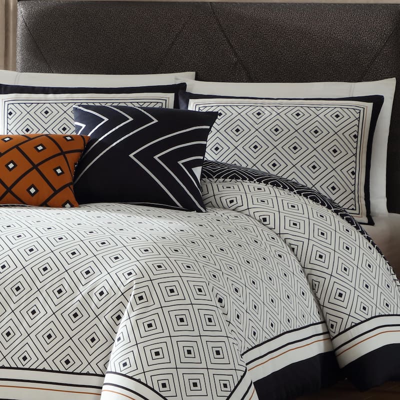 Bebejan Geometric Black & White 200 Thread Count 100% Cotton Sateen 5 Piece Reversible Comforter Set