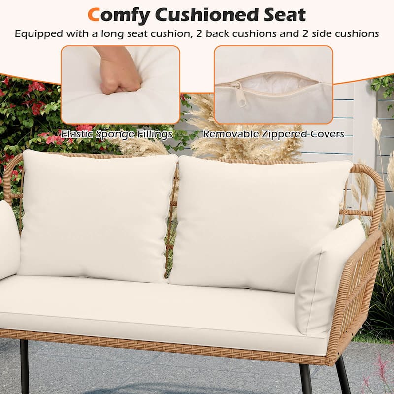Costway Patio Wicker Loveseat Furniture with Seat Back Cushions, - See Details