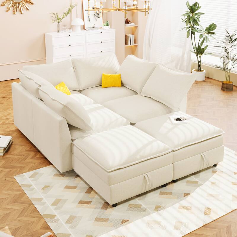 126" Modular Sofa Bed with Storage, 6-Piece Set
