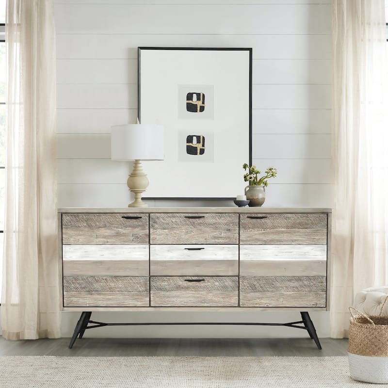 Bridges Two Tone Acacia Wood 3 Drawer Sideboard Buffet Cabinet