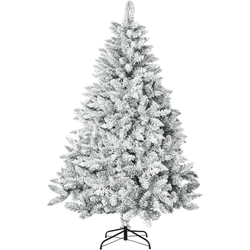 Suncrown 6ft/7ft Artificial Snow Flocked Christmas Tree with Metal Stable Stand Base for Indoor and Outdoor Holiday Decoration - 7 Foot - White Tree
