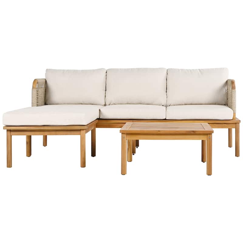 Outdoor 3-piece Acacia Wood and Rope Patio Sofa Set
