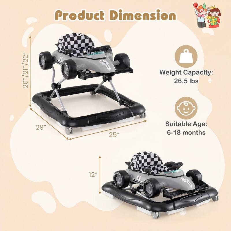 Gymax 4-in-1 Baby Push Walker Activity Center w/3-Level Adjustable