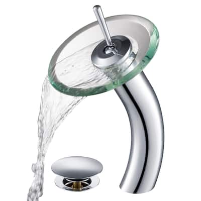 Kraus Waterfall Single Hole Clear Glass Vessel Bathroom Faucet - Metal