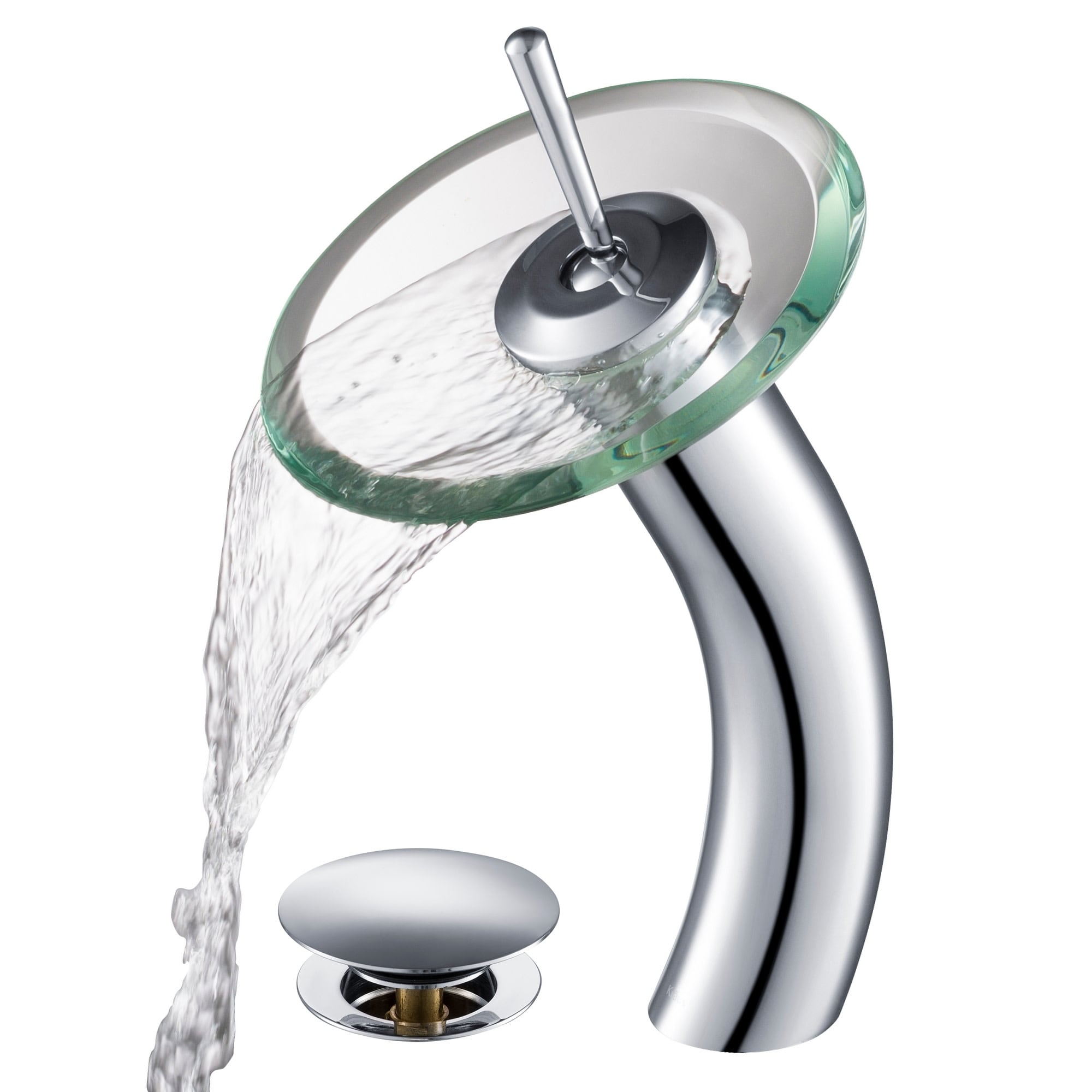 Kraus Waterfall Single Hole Clear Glass Vessel Bathroom Faucet - Metal