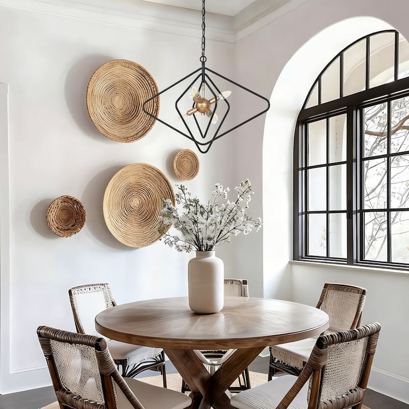 Modern Geometric 6-Light Black Gold Chandelier Sputnik Large Pendant Light Fixture for Kitchen Dining Room - 28.3 " × 19.7 "